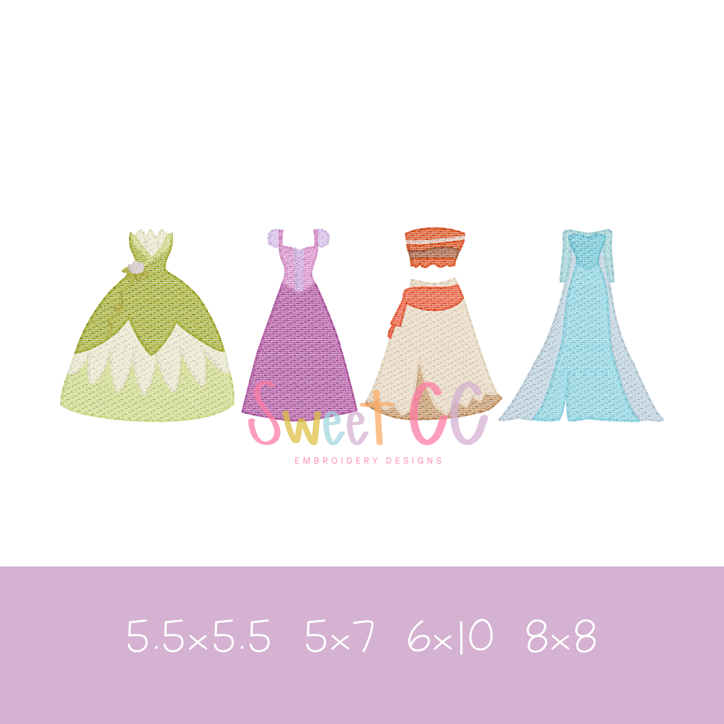 New Princess Set Sketch Stitch Machine Embroidery Design