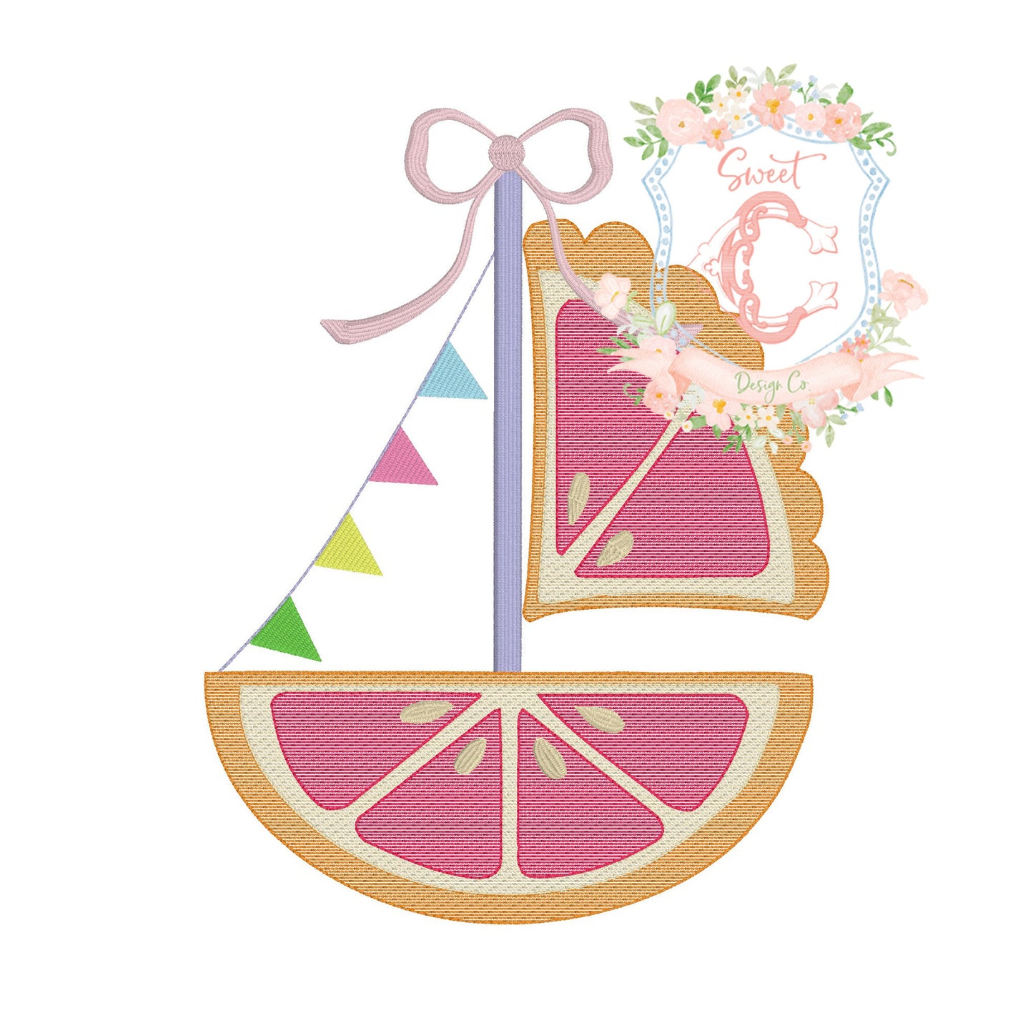 Summer Grapefruit Sailboat Sketch with Bow
