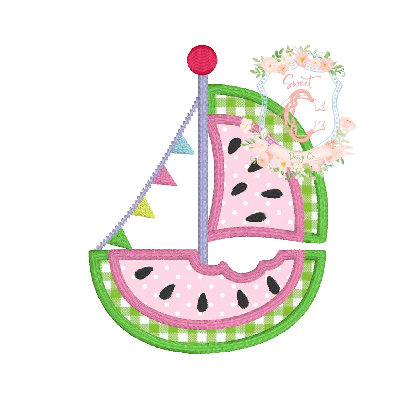 Watermelon Sailboat Satin Stitch Applique