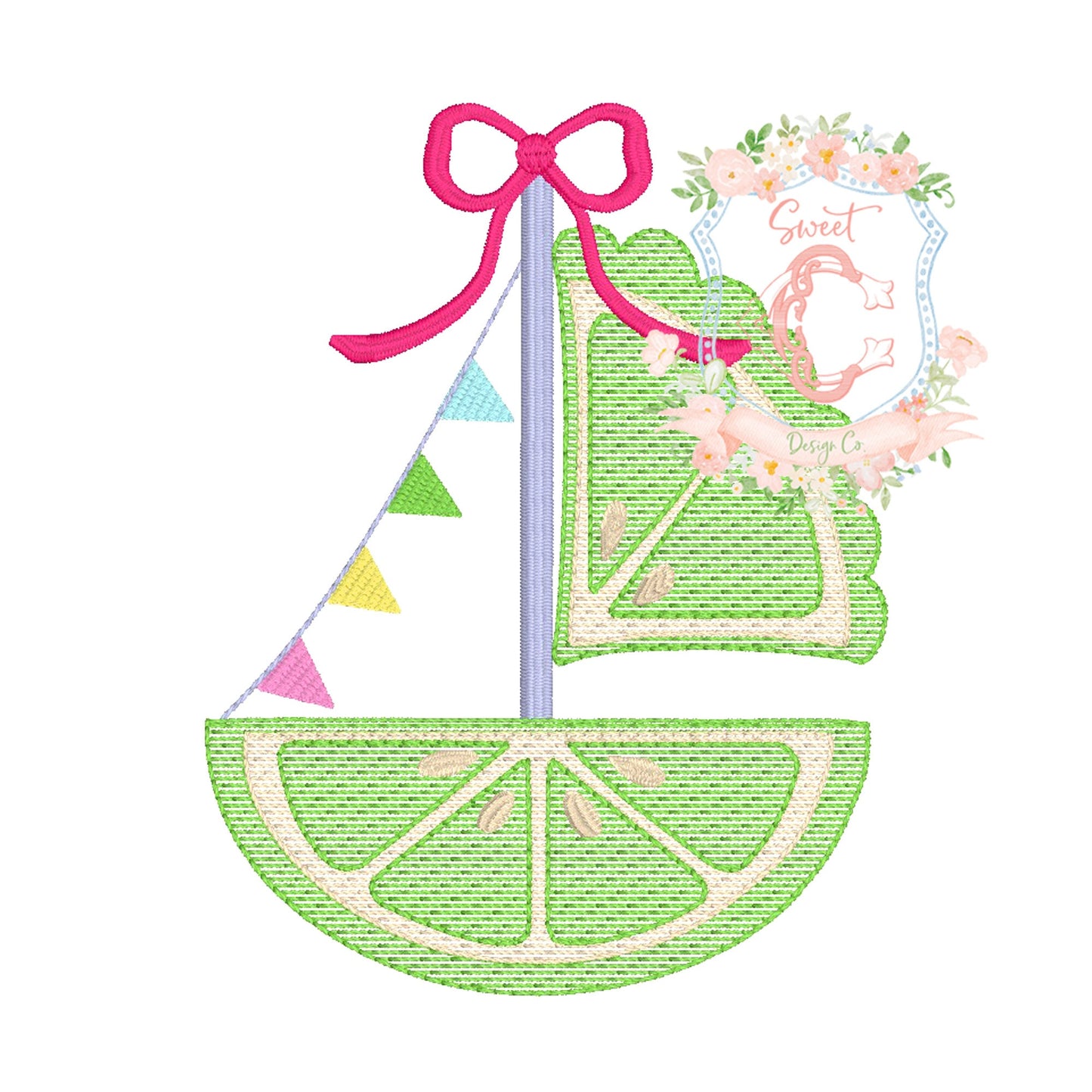 Summer Lime Scallop Sailboat with Bow Sketch