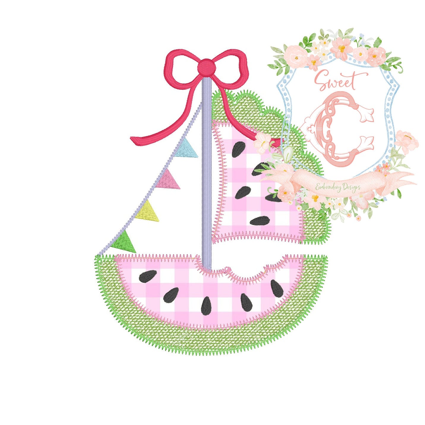 Watermelon Scallop Sailboat ZIGZAG Stitch Applique