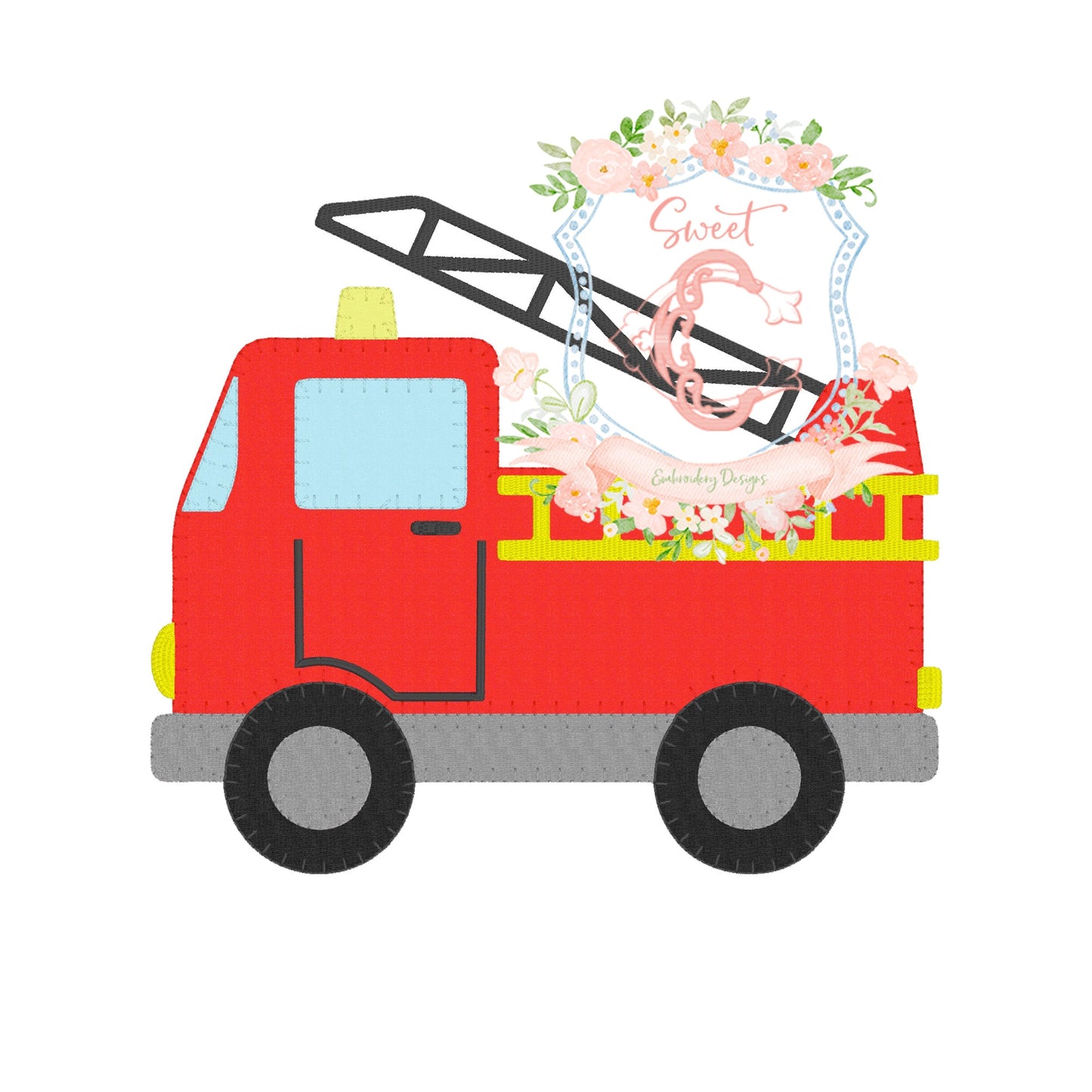 Fire Truck Blanket Stitch Applique