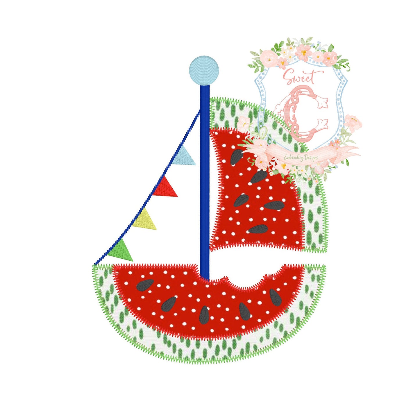 Watermelon Sailboat Zig Zag Stitch Applique