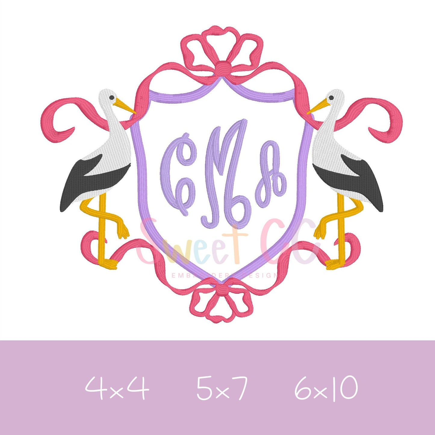 Stork with Bow Monogram Frame