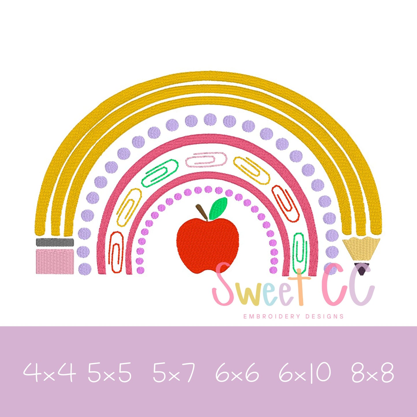 Back to School Rainbow Fill Stitch Machine Embroidery Design 4x4 5x5 5x7 6x6 6x10 8x8 Boy girl teacher student