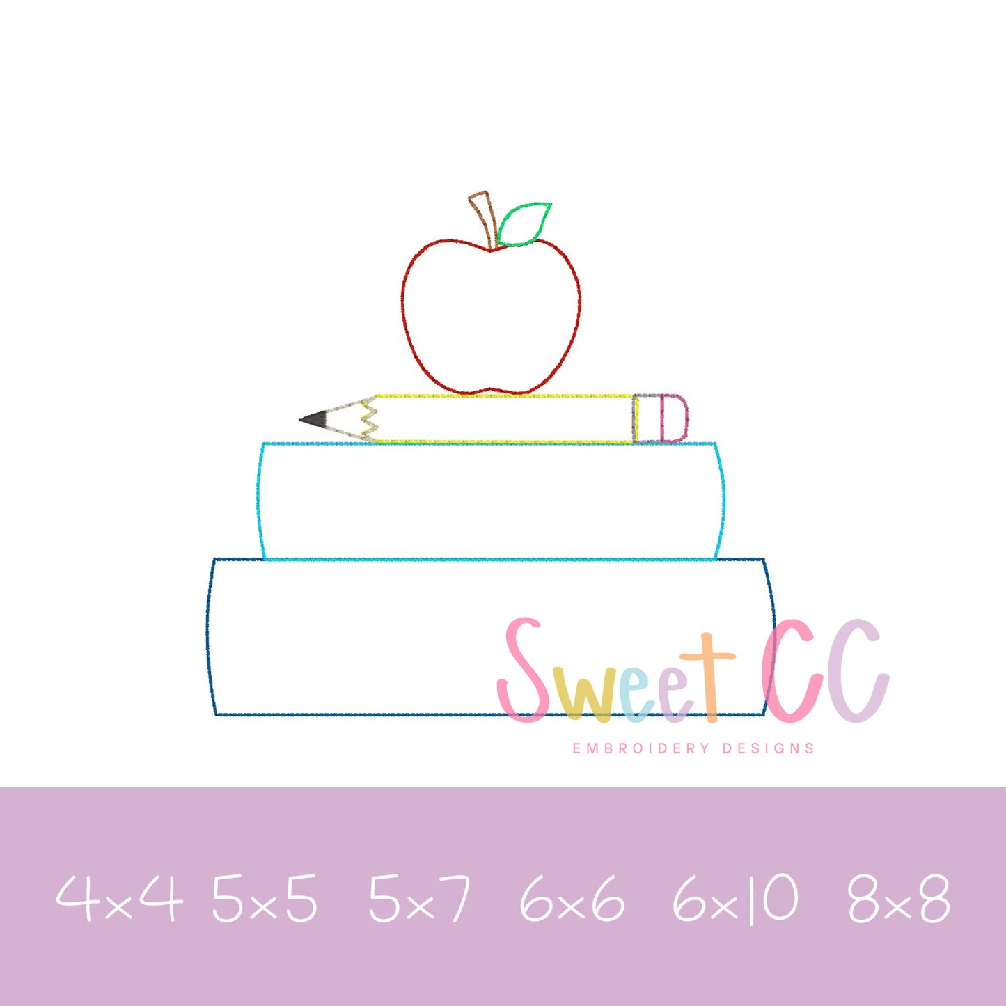 Book Stack Bean Stitch Applique Machine Embroidery Design 4x4 5x5 5x7 6x6 6x10 8x8 Boy girl teacher student