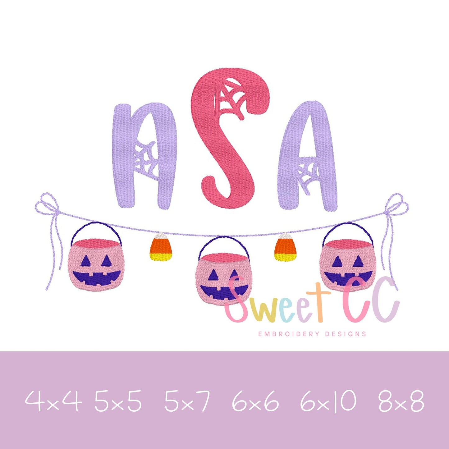 Pumpkin Bucket and Candy Banner Machine Embroidery Design 4x4 5x5 6x6 6x10 5x7 8x8Halloween