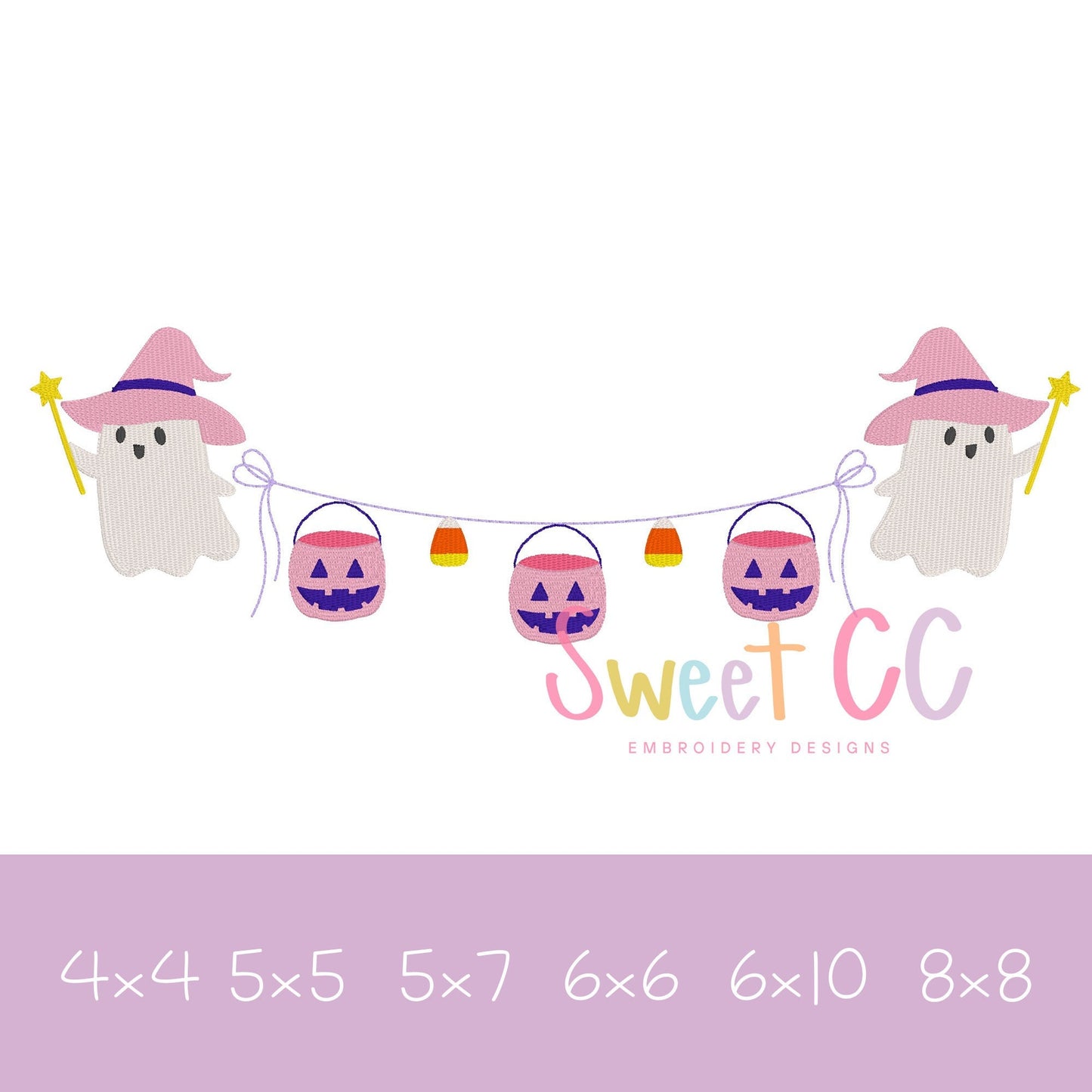 Ghostly Treats Banner Machine Embroidery Design 4x4 5x5 6x6 6x10 5x7 8x8 Halloween