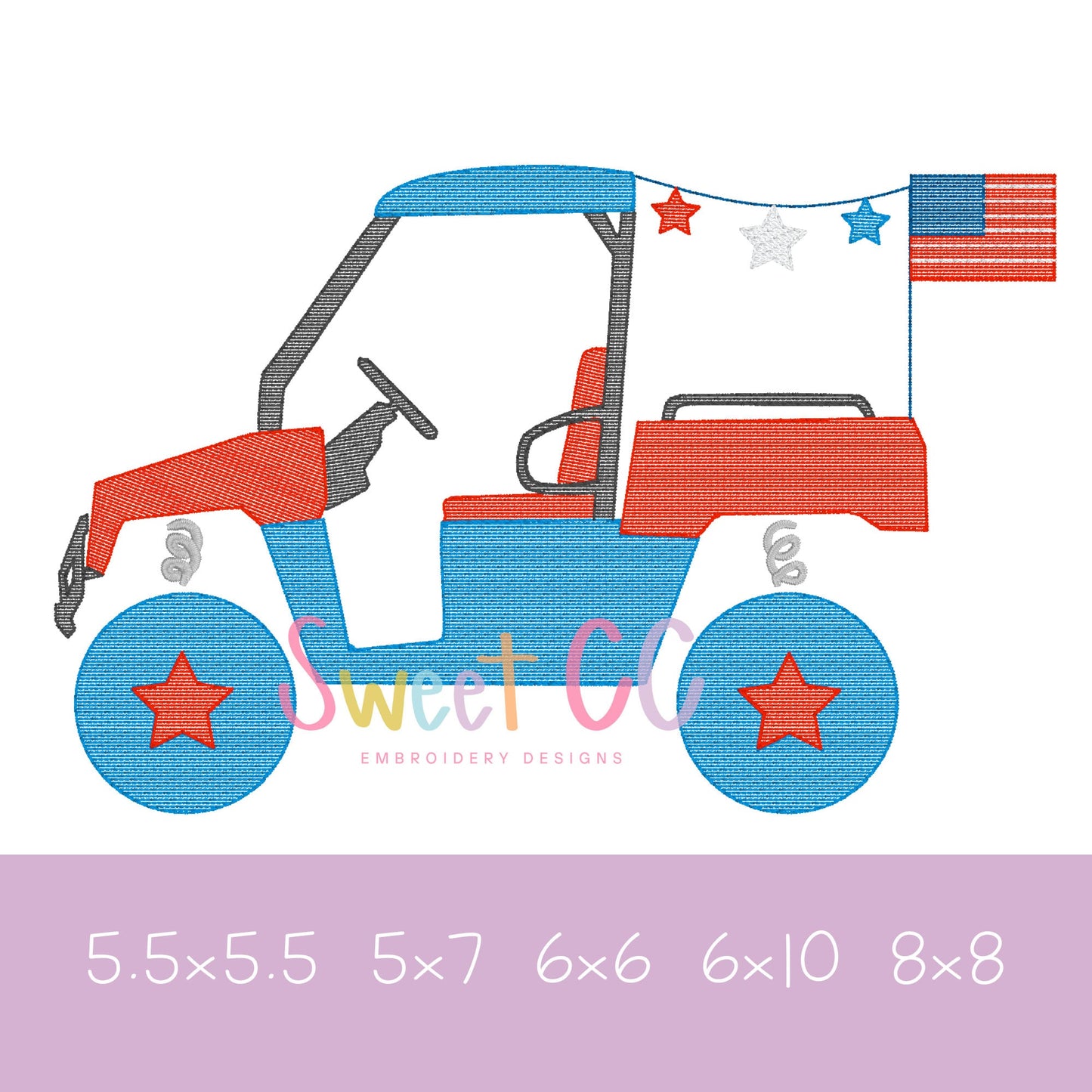 Patriotic UTV Sketch Stitch Machine Embroidery Design 5.5x5.5 5x7 6x6 6x10 8x8 american 4th of july atv utility terrain vehicle