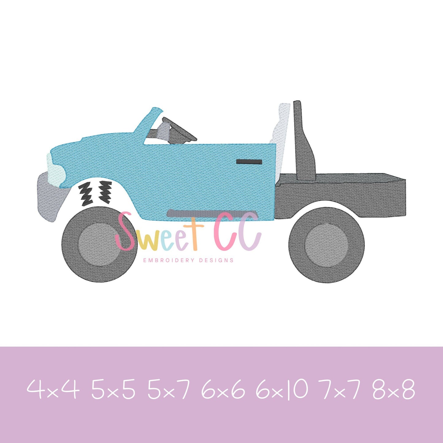 Flatbed Truck Sketch Stitch Machine Embroidery Design 4x4 5x5 5x7 6x6 6x10 7x7 8x8 monster truck