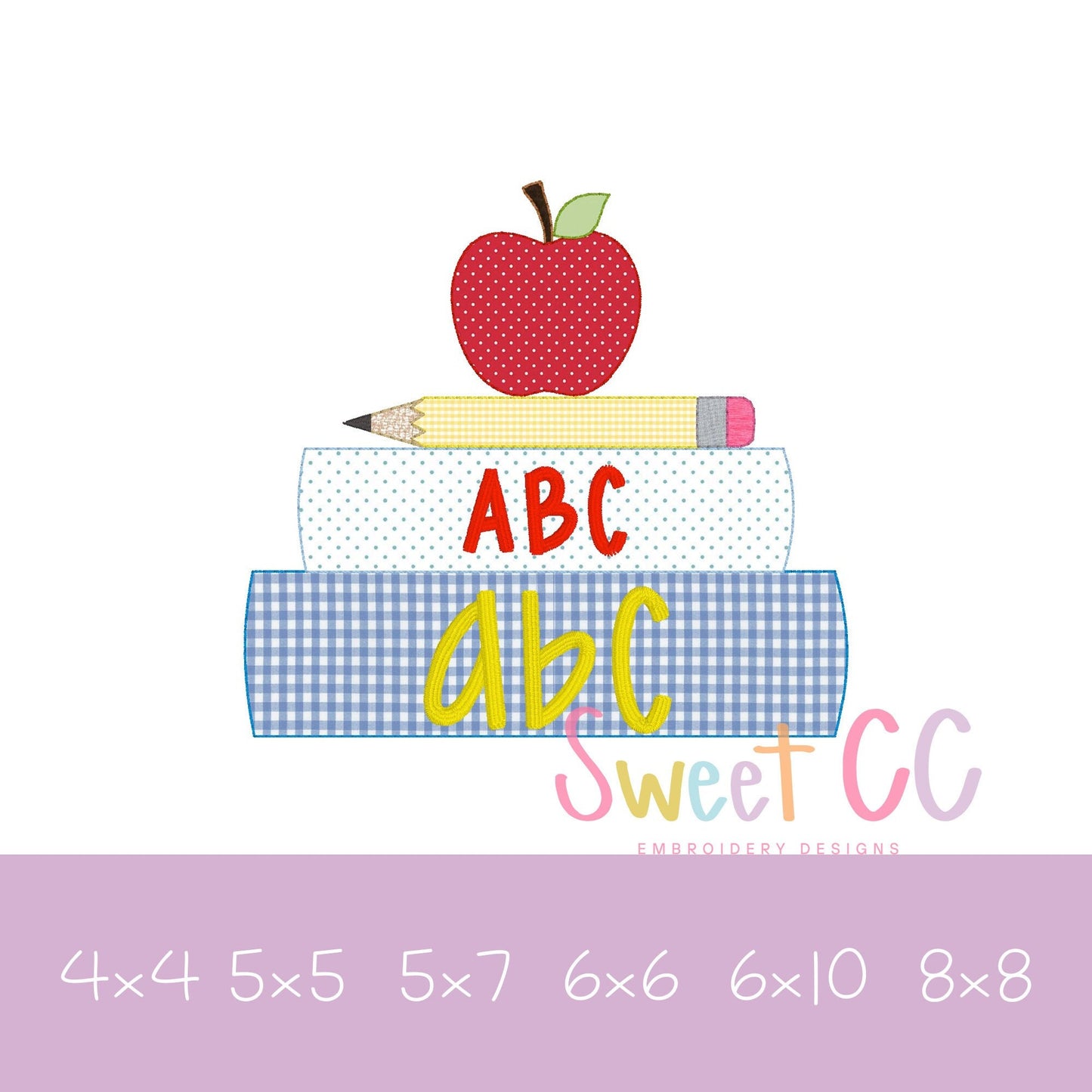 Book Stack Bean Stitch Applique Machine Embroidery Design 4x4 5x5 5x7 6x6 6x10 8x8 Boy girl teacher student