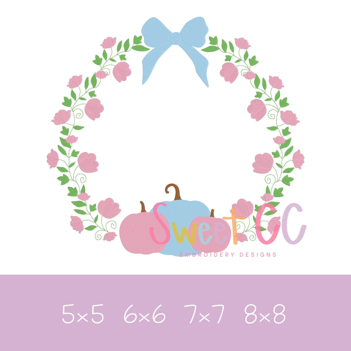 Pumpkin Trio Wreath Fill Stitch Machine Embroidery Design 5x5 6x6 7x7 8x8 flowers, fall, crest, frame, floral, door sash
