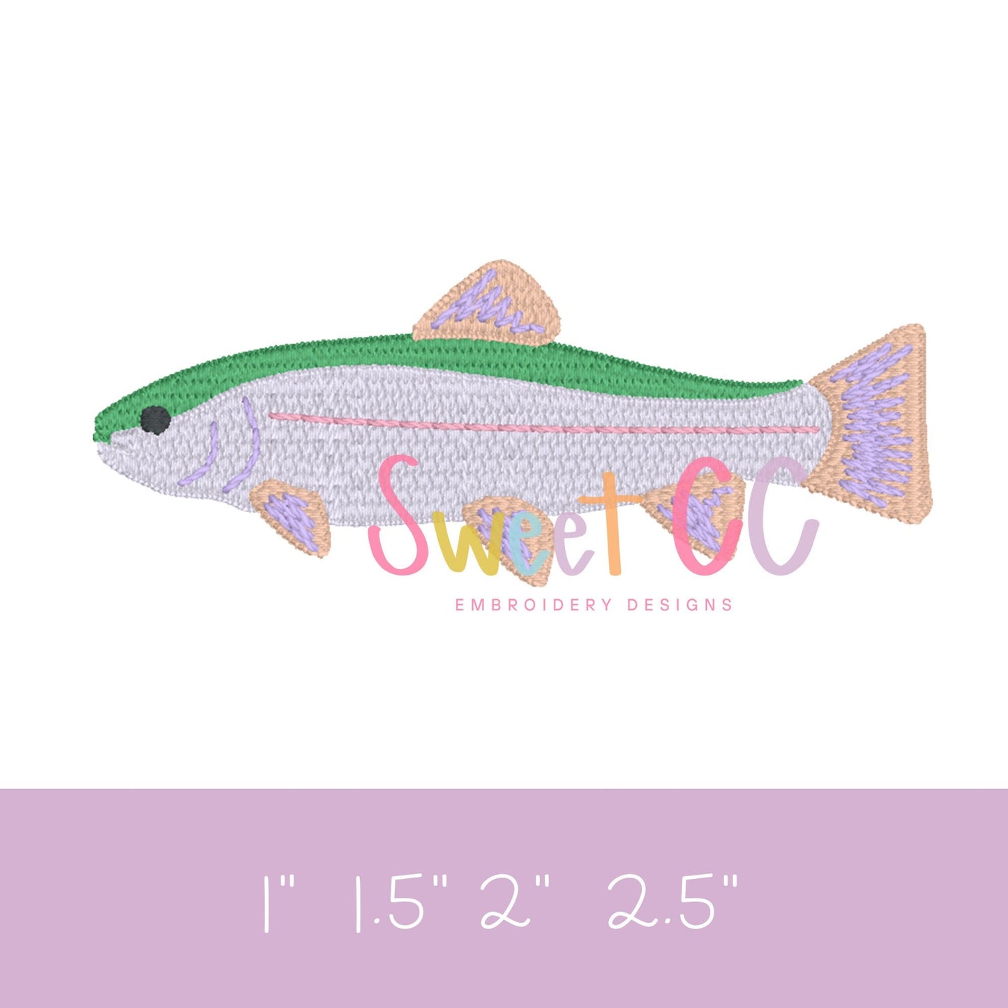Rainbow Trout Mini Fill Machine Embroidery Design 1" 1.5" 2" 2.5" summer, fishing, mini, boy, girl, fish