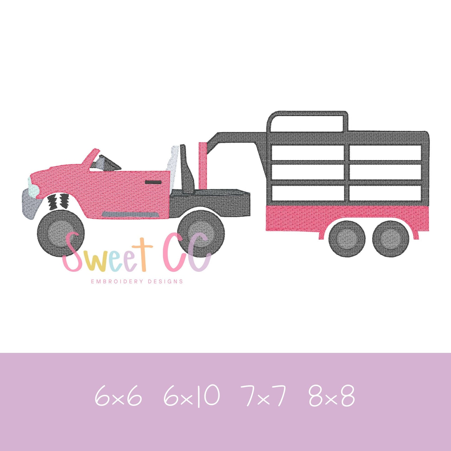 Flatbed Truck and Trailer Sketch Stitch Machine Embroidery Design 6x6 6x10 7x7 8x8 utility terrain vehicle boa duck hunting bass boat jon