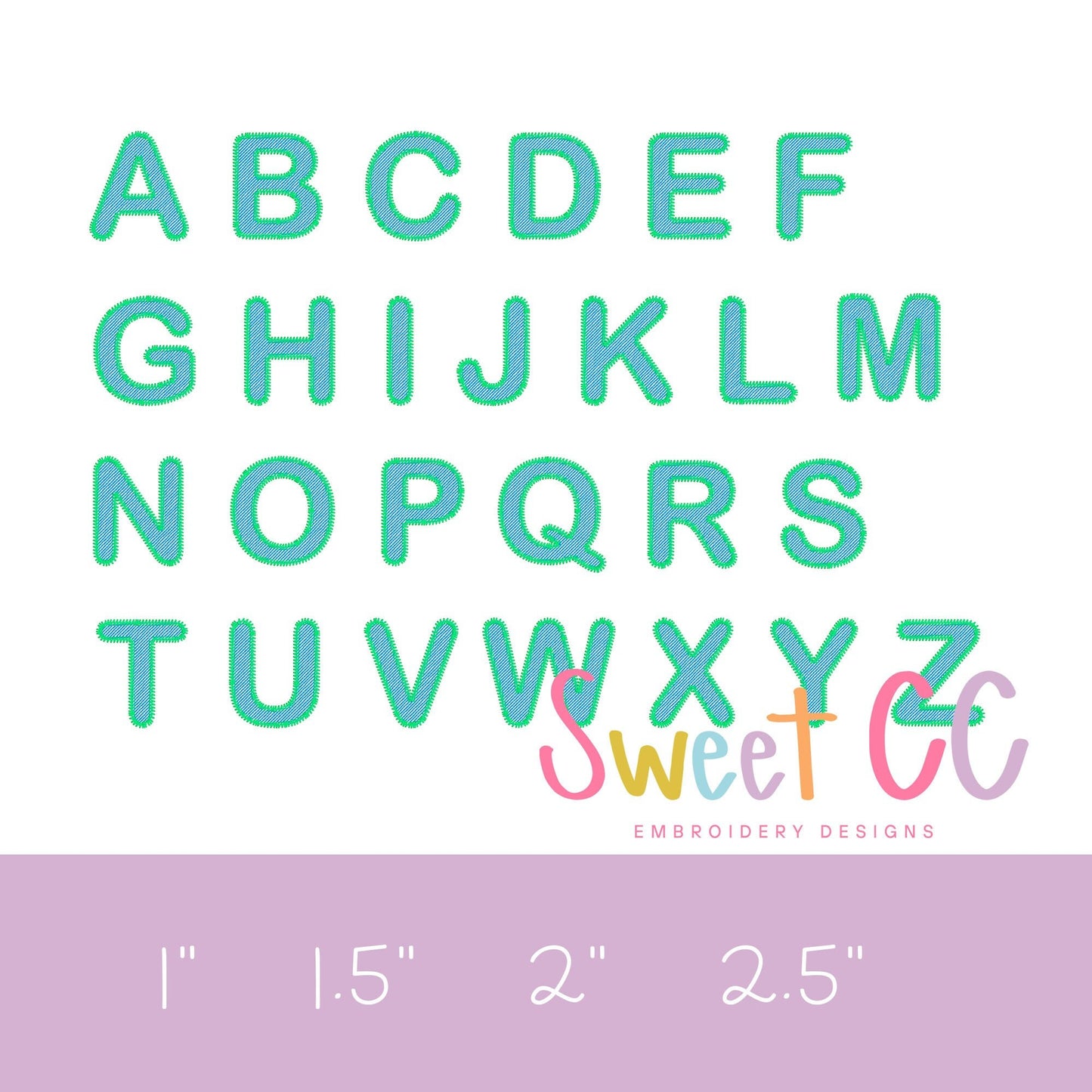 Bubble Blitz Stitch Font with BX Machine Embroidery 1inch 1.5inch 2 inch 2.5inch