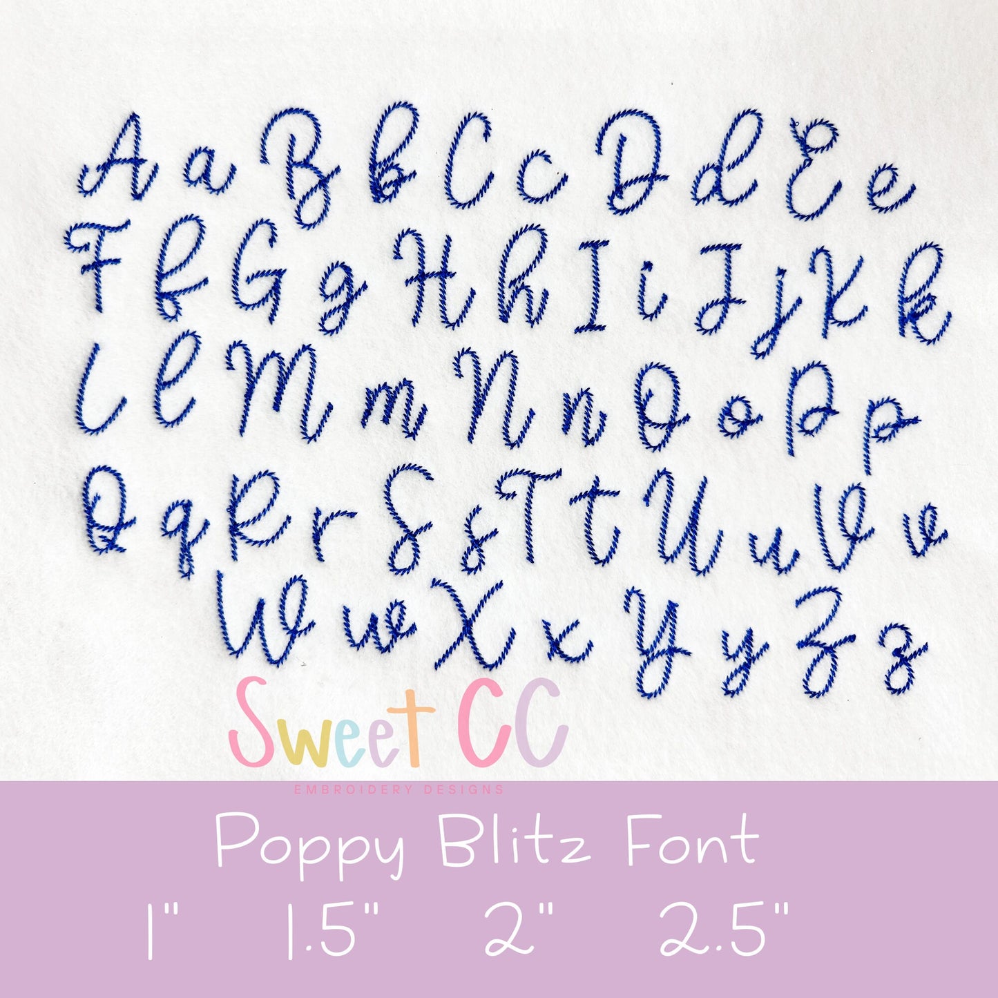 Poppy Blitz Stitch Font with BX Machine Embroidery 1inch 1.5inch 2 inch 2.5inch