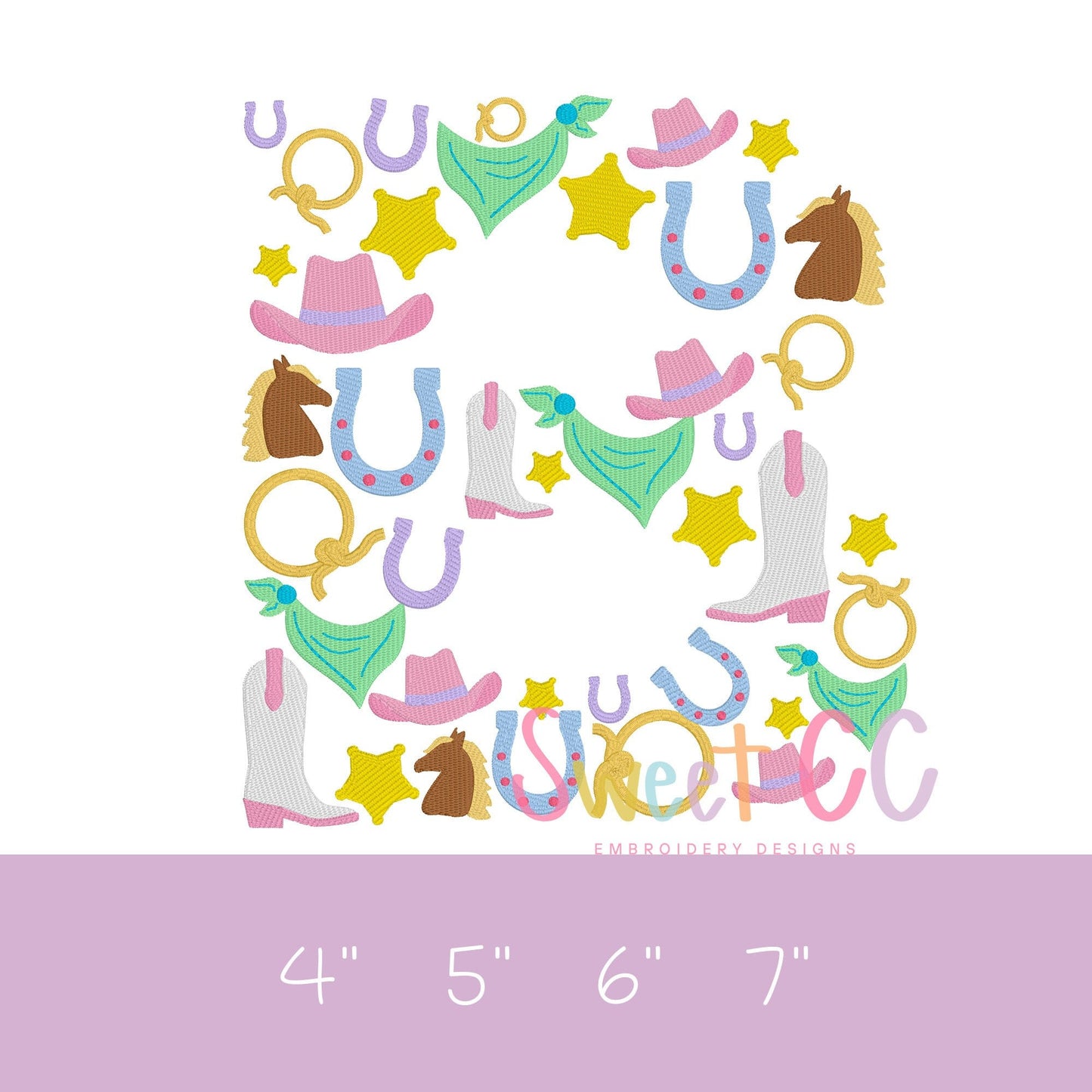 Letter B Western Font Fill Stitch Machine Embroidery Design 4", 5", 6", 7" cowgirl, cowboy, boots, horseshoe, pony, horse