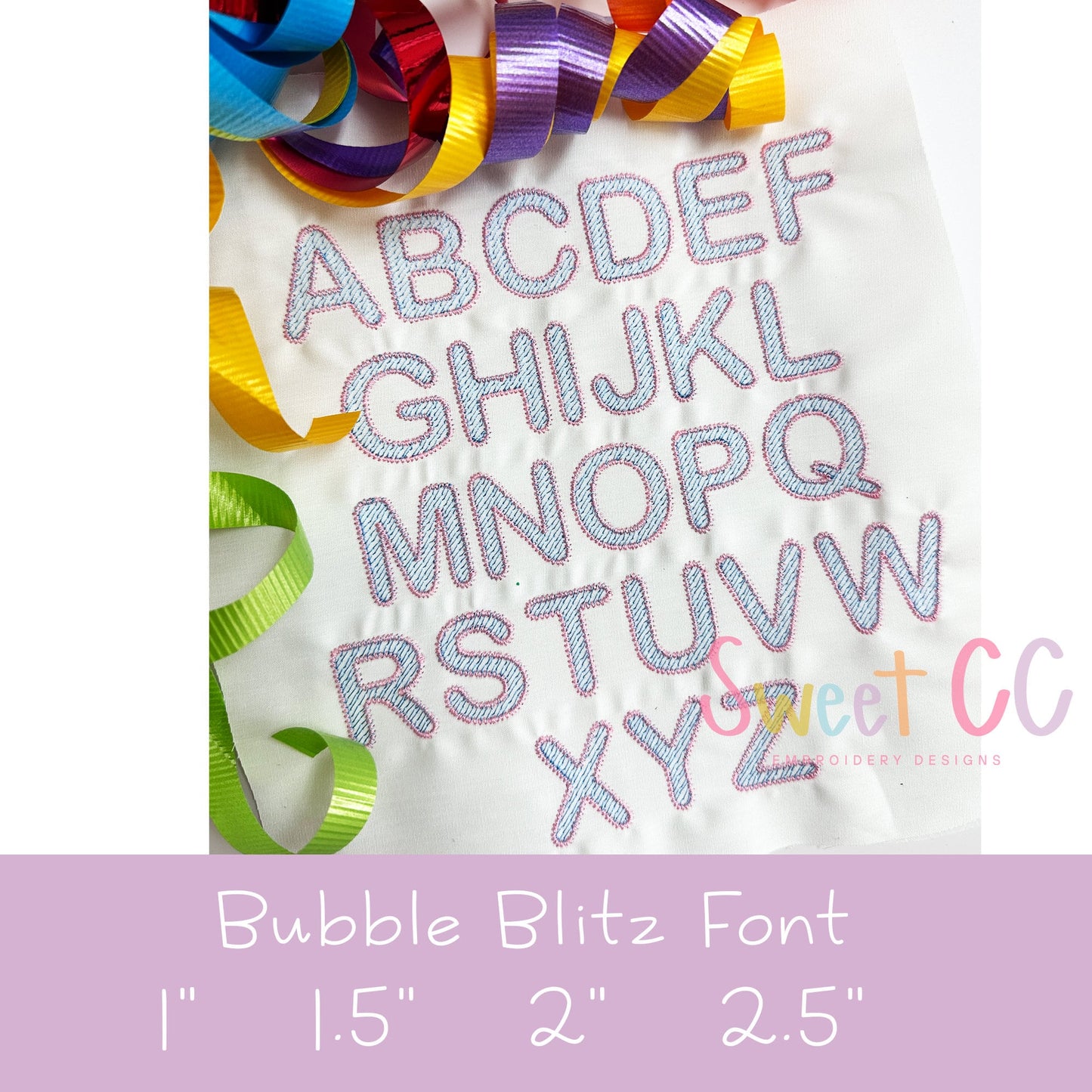 Bubble Blitz Stitch Font with BX Machine Embroidery 1inch 1.5inch 2 inch 2.5inch