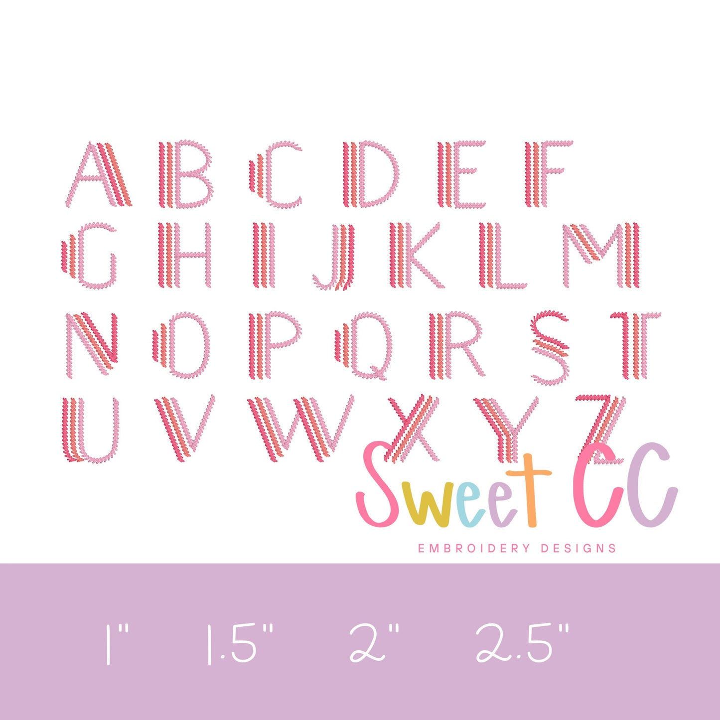 Deco Blitz Stitch Font with BX Machine Embroidery 1inch 1.5inch 2 inch 2.5inch