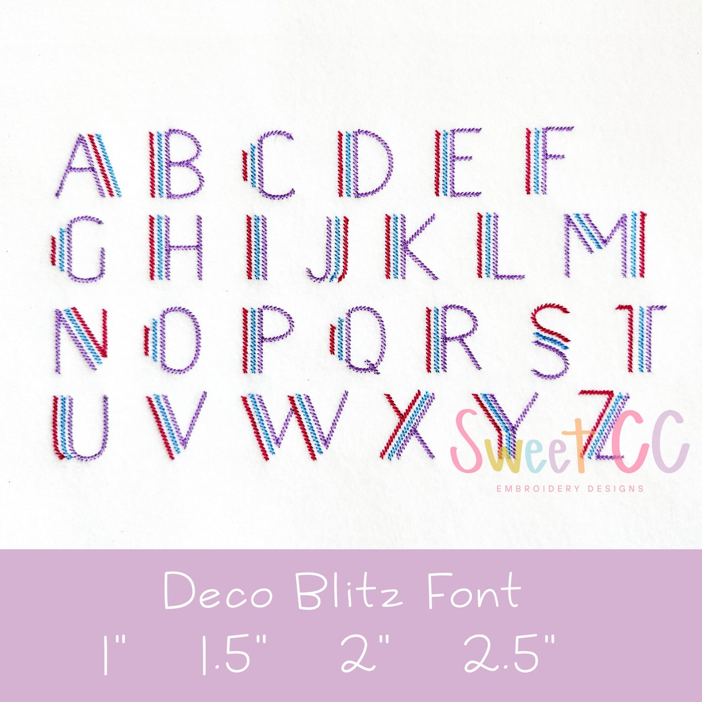 Deco Blitz Stitch Font with BX Machine Embroidery 1inch 1.5inch 2 inch 2.5inch