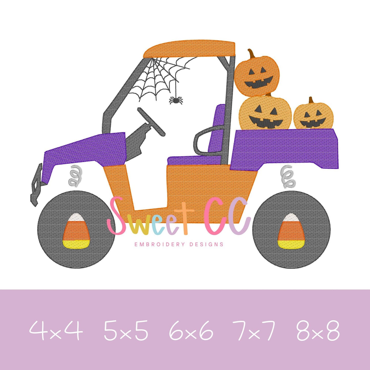 Spooky All Terrain Vehicle Sketch Stitch Embroidery Design 4x4, 5x5, 6x6, 7x7, 8x8 UTV, ATV, Halloween