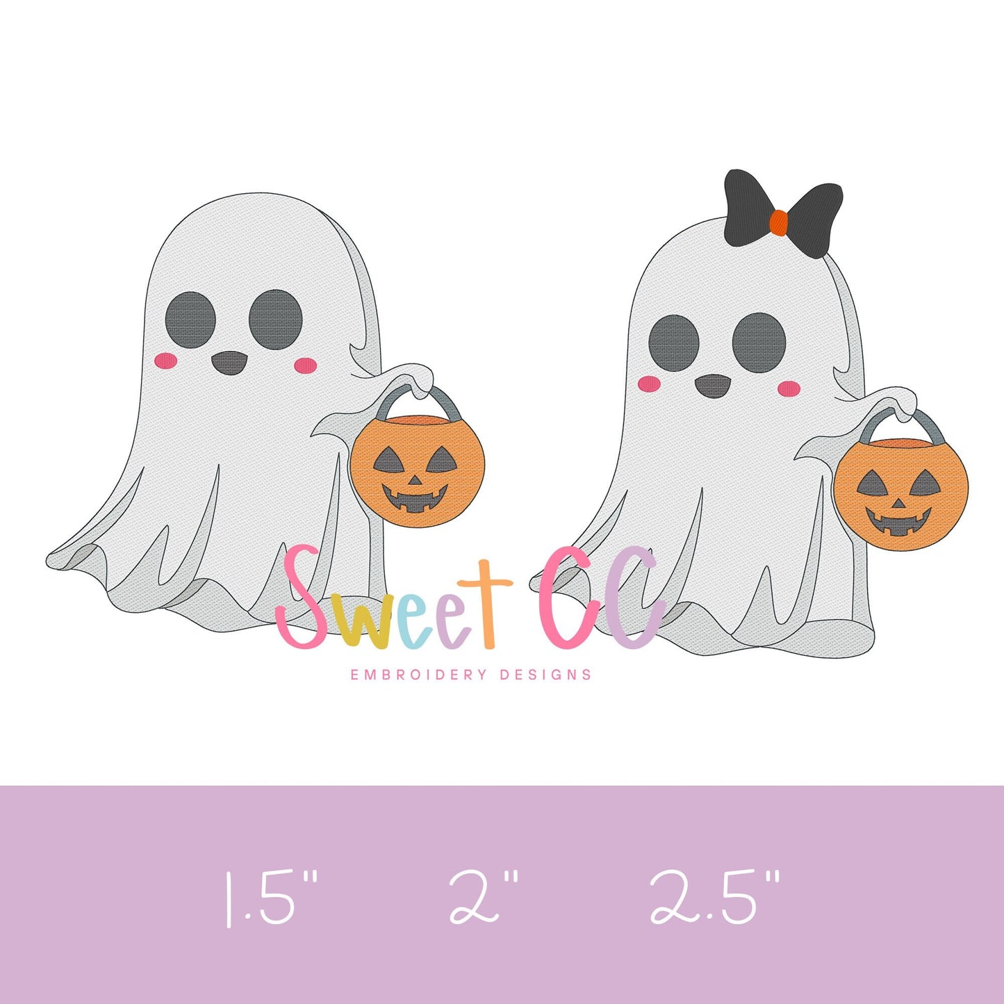 Pumpkin Ghosts Bundle Mini Fill Stitch Embroidery Design 1", 1.5", 2", 2.5" boy girl bow halloween