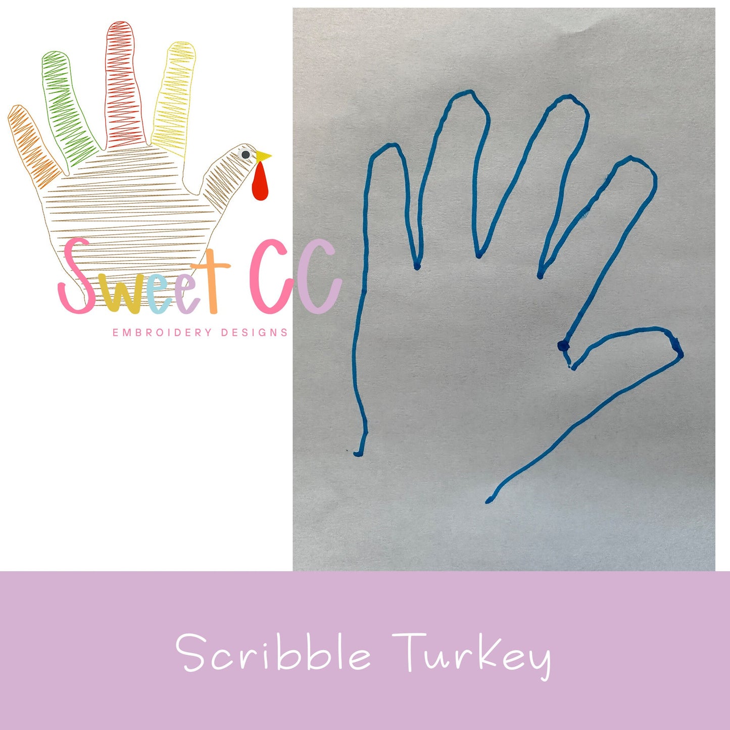 Handprint Scribble Turkey Digitized Embroidery Design Custom