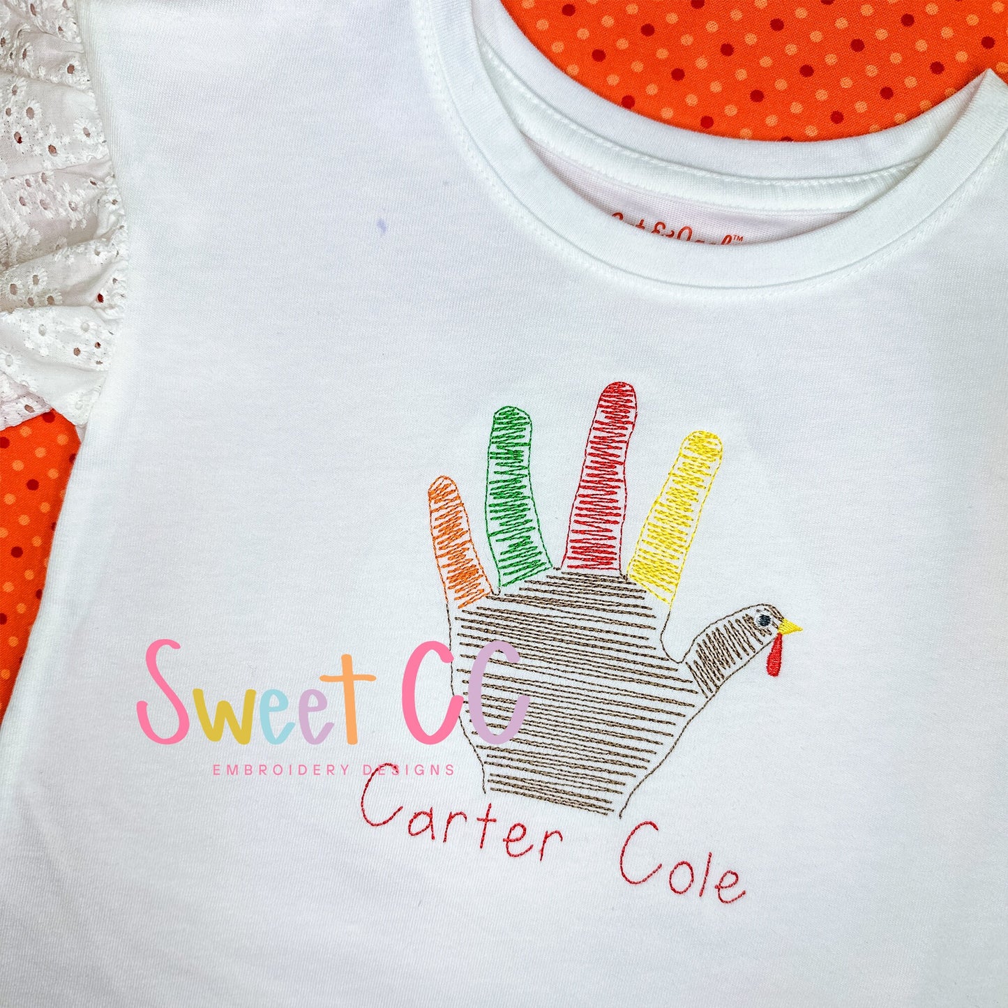Handprint Scribble Turkey Digitized Embroidery Design Custom