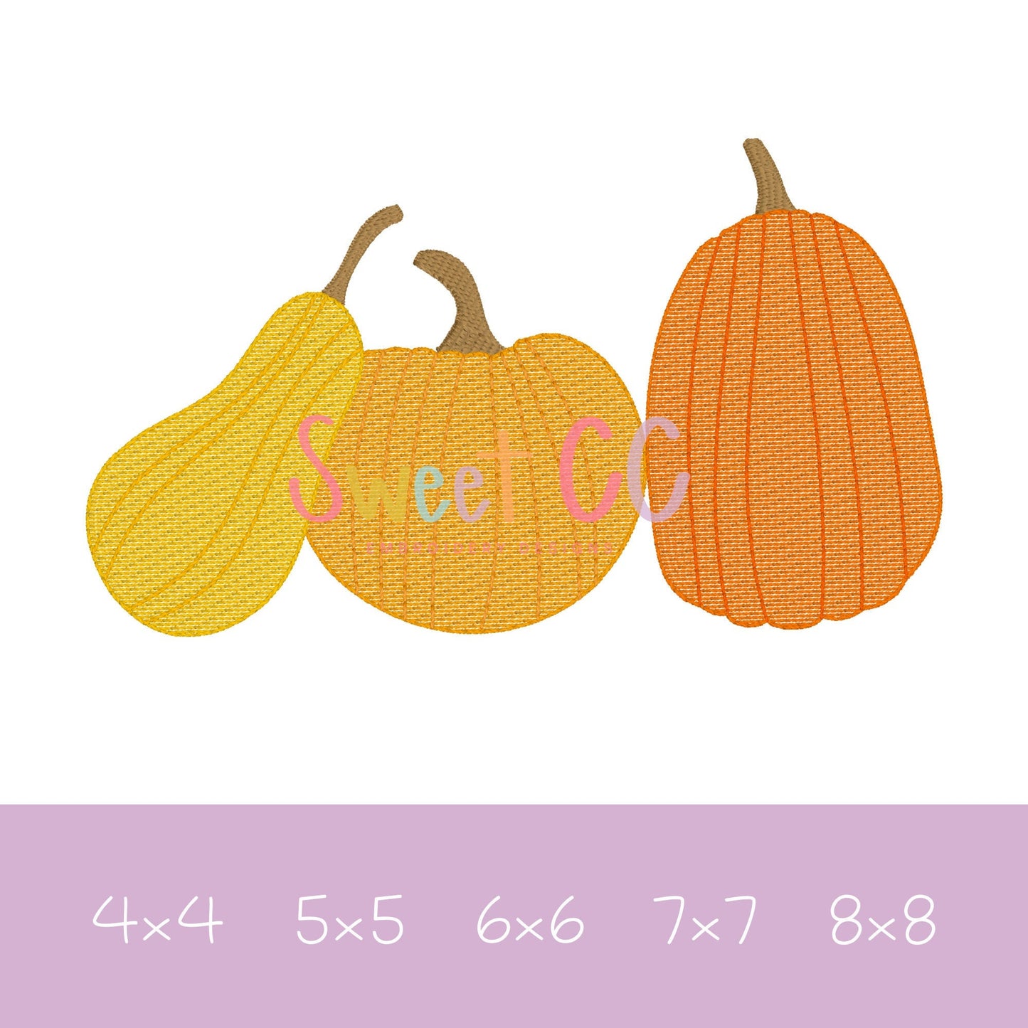 Pumpkin Gourd Trio Sketch Stitch Embroidery Design 4x4, 5x5, 6x6, 7x7, 8x8 thanksgiving, fall