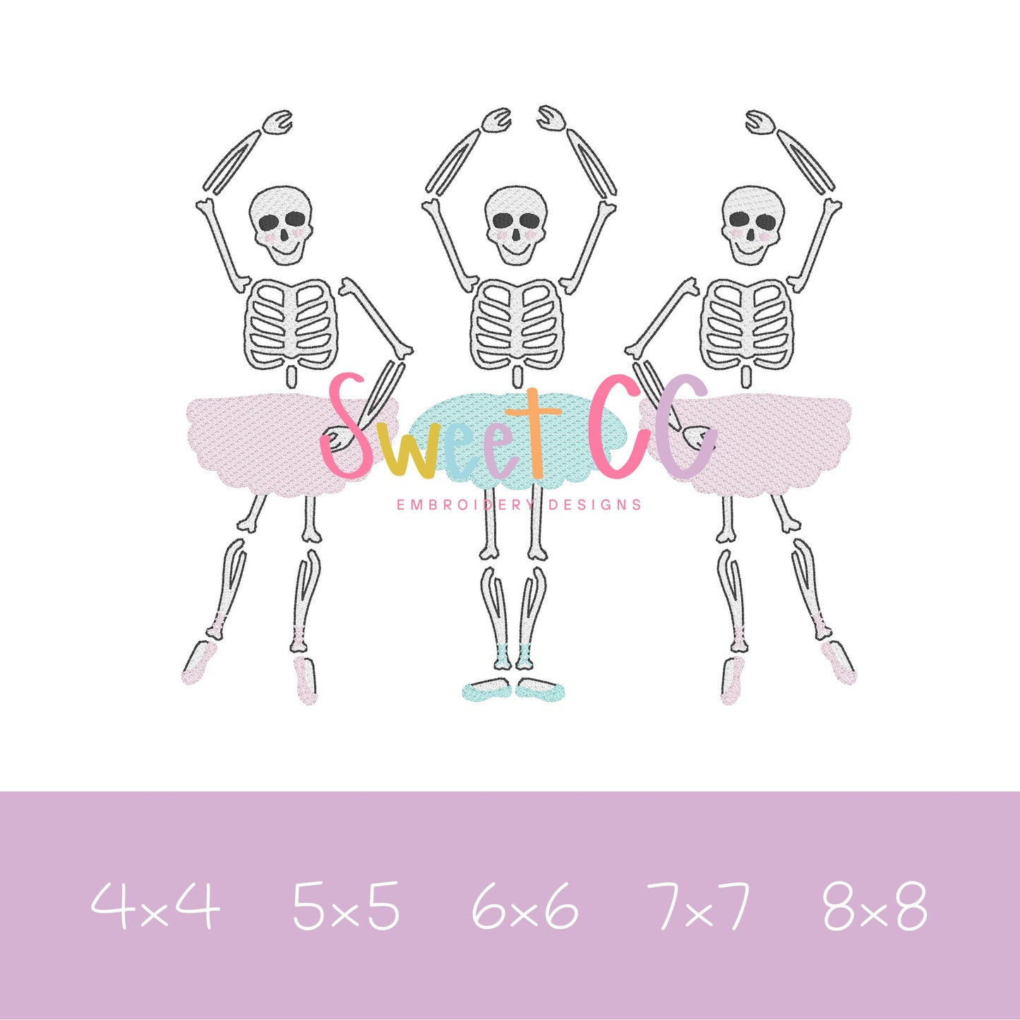 Ballet Bones Sketch Stitch Embroidery Design 4x4, 5x5, 6x6, 7x7, 8x8