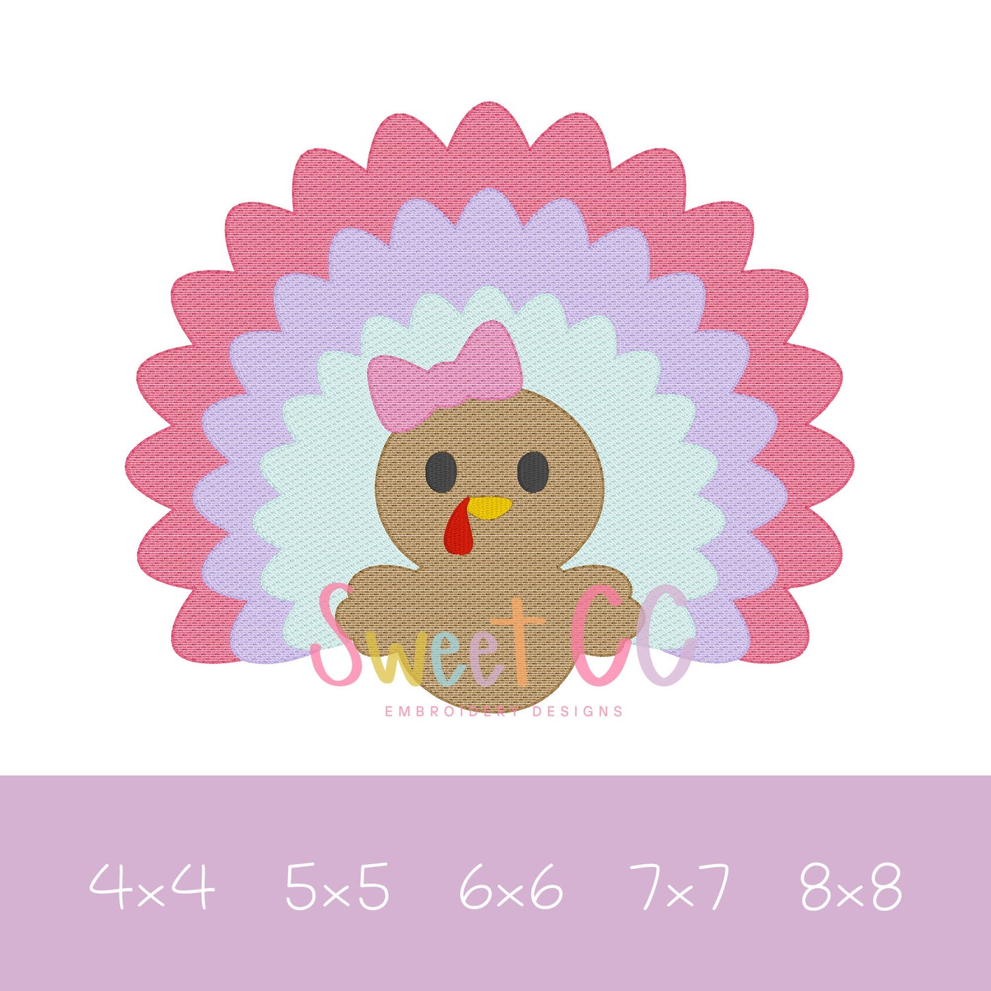 Turkey Bow Sketch Stitch Embroidery Design 4x4, 5x5, 6x6, 7x7, 8x8 thanksgiving, fall