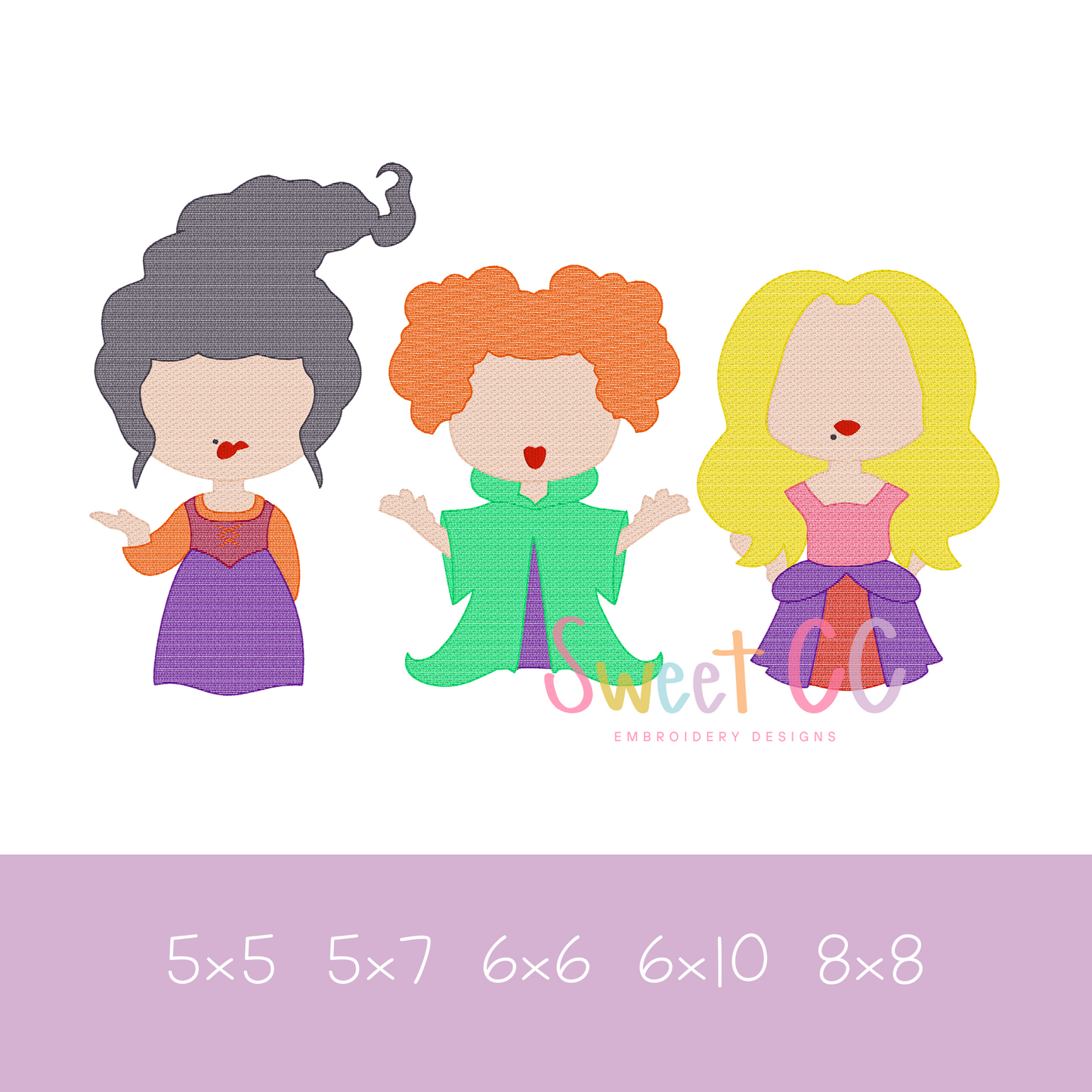 Witch Sisters Trio Sketch Stitch Machine Embroidery Design