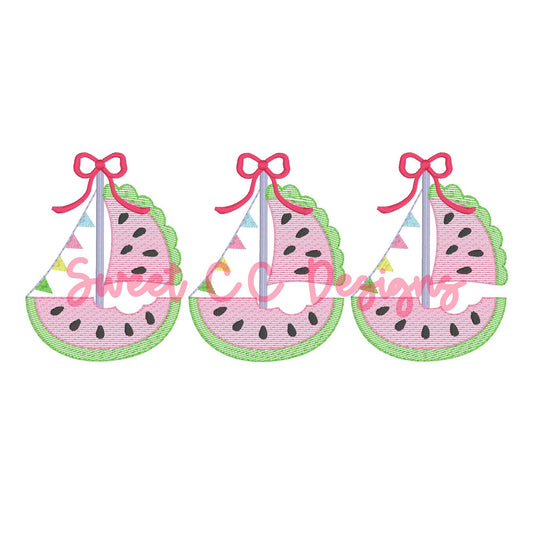 Watermelon Scallop Sailboat Sketch Trio