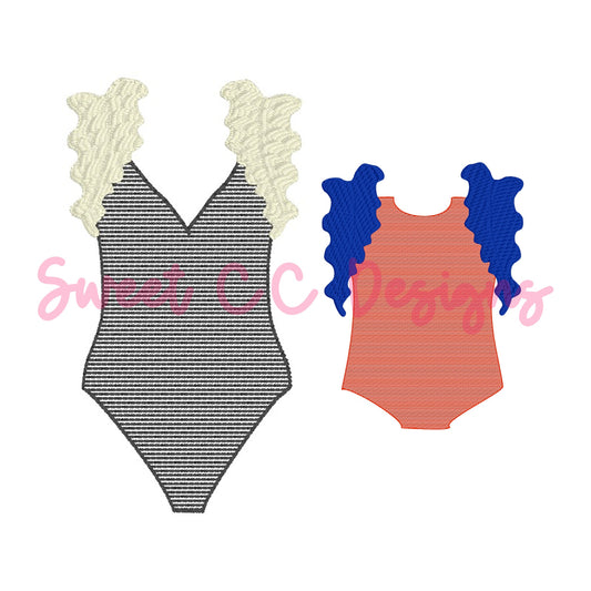 Mommy & Me Ruffle Swimsuit Sketch