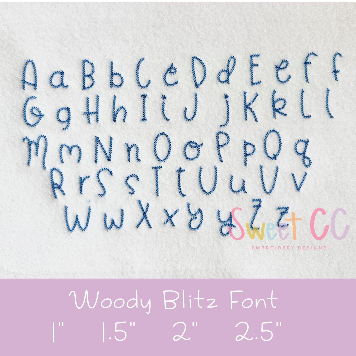 Woody Blitz Stitch Font with BX Machine Embroidery 1inch 1.5inch 2 inch 2.5inch