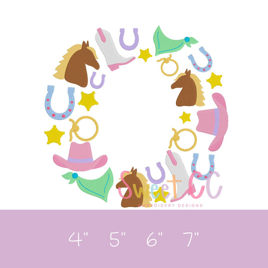 Letter O Western Font Fill Stitch Machine Embroidery Design 4", 5", 6", 7" cowgirl, cowboy, boots, horseshoe, pony, horse