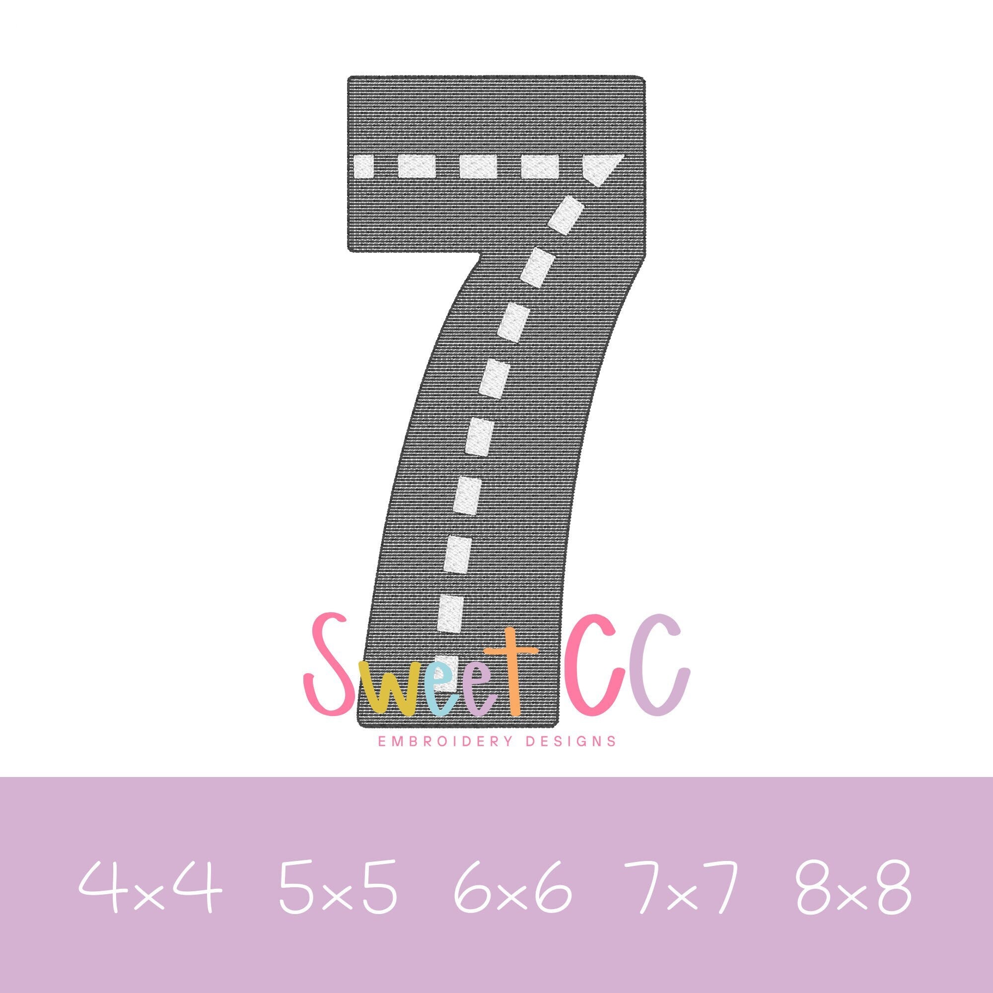 Race Track Number 7 Sketch Stitch Embroidery Design 4x4, 5x5, 6x6, 7x7 ...
