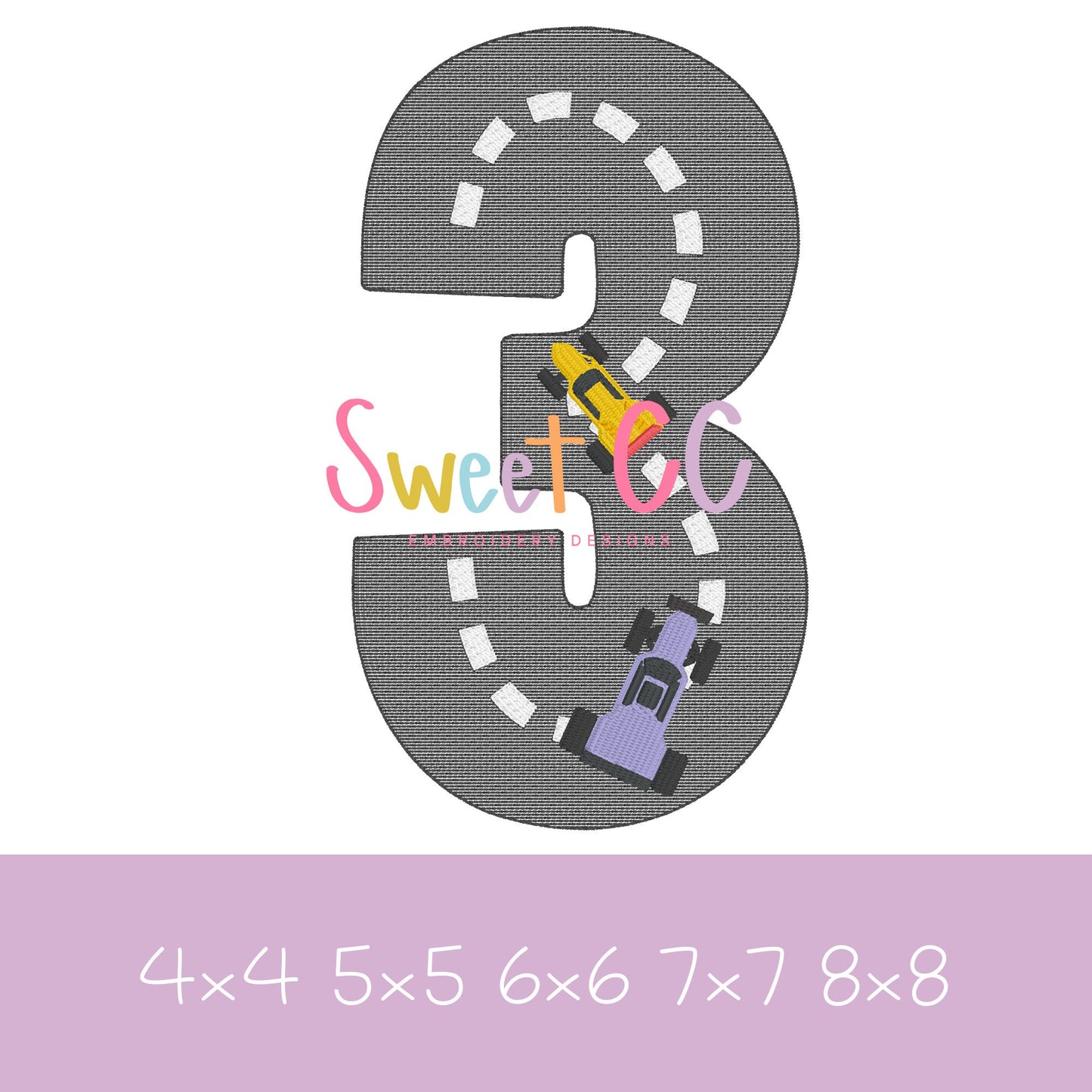 Build Your own Race Track Sketch Stitch Numbers 0-9 with Mini Fill Cars Embroidery Design 4x4, 5x5, 6x6, 7x7, 8x8 1, 2, 3, 4, 5, 6, 7, 8,