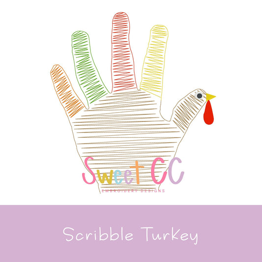 Handprint Scribble Turkey Digitized Embroidery Design Custom